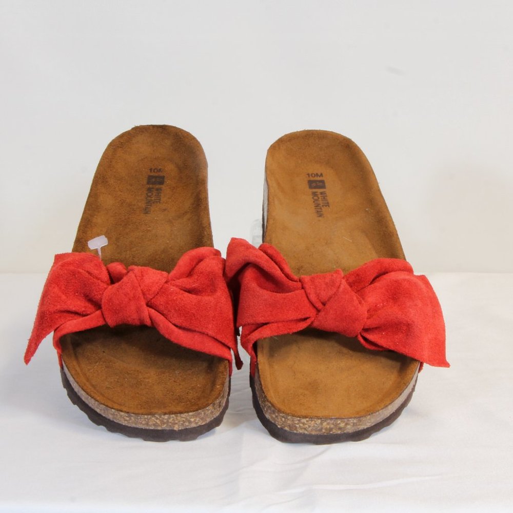 White Mountain Womens' Red Harlan Suede Comfort Flat Bow-Tie Slip-on Sandals